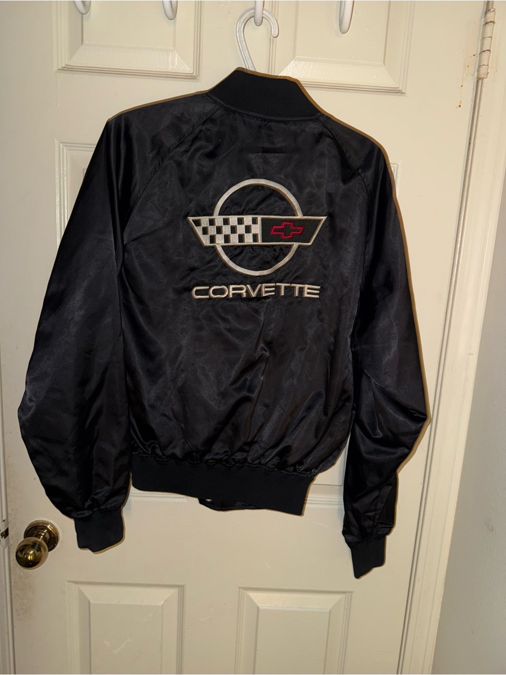 Corvette Bomber Satin Black Westark Vintage Jacket Embroidered Size Small.